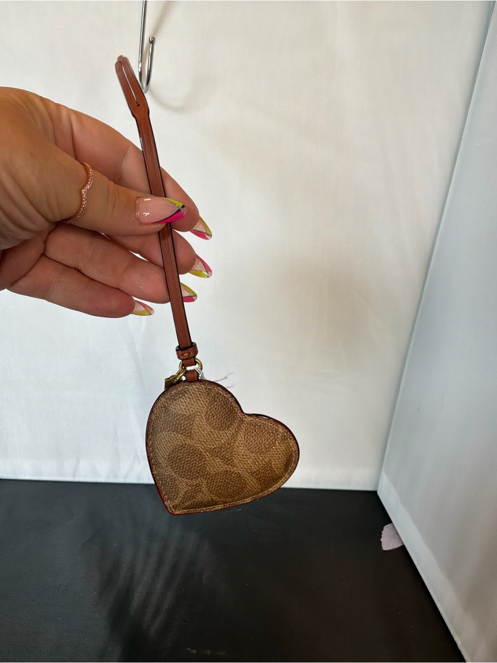 Coach Heart bag charm in Brown with Red Trim - Picture 3 of 3